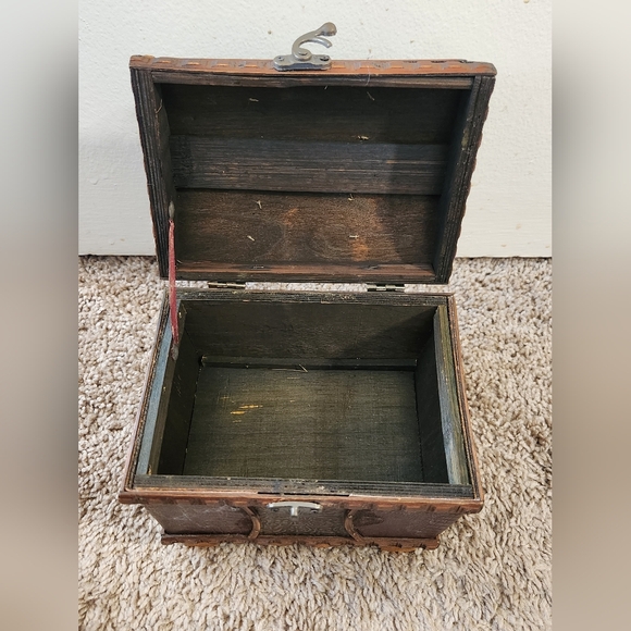 Vintage Wooden Treasure Chest Box with Brass Accents - Rustic Home Decor - Picture 9 of 10